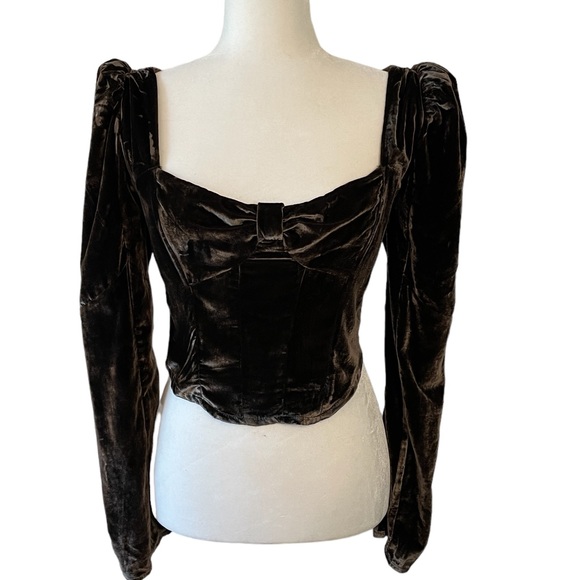 Free People Bridgette Velvet Cropped Top Brown XS - Picture 6 of 7